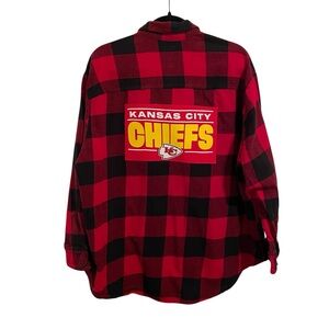 Unique KC Chiefs Red and Black Plaid Flannel Button Front Shirt XL